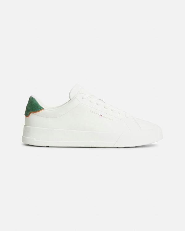 Tommy Hilfiger Court Leather Detail Mens Trainer - Ecru/Street Green