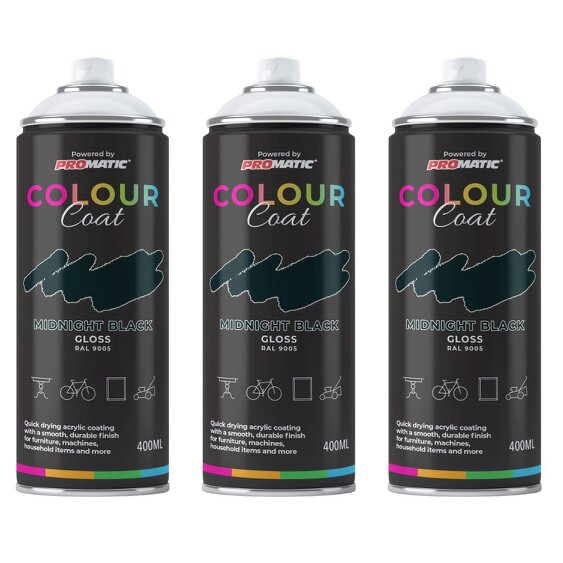 Colour Coat 3X Midnight Black RAL 9005 Gloss Spray Paint 400ml