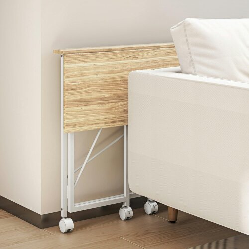 Wyld Haus Yokare 80cm Wooden Natural and White Folding Desk On Wheels