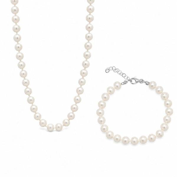 Spero London Large Natural Freshwater Real Pearl Strand Necklace and Bracelet Set