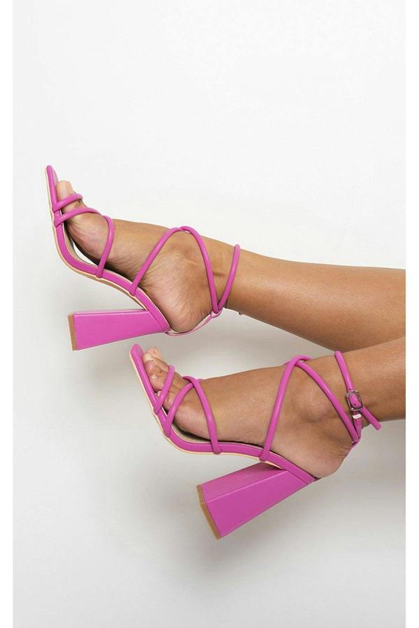 Michaela Strappy Ankle Block Heeled Sandals - Fuschia