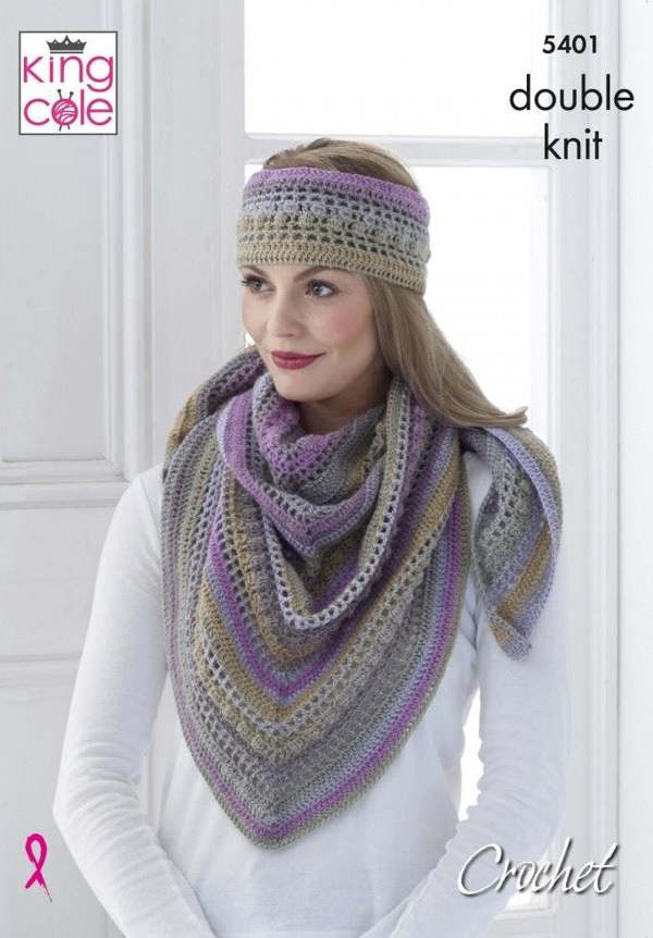 King Cole Riot DK Crochet Pattern 5401, Shawls, Scarves, Headwear for Women, One Size