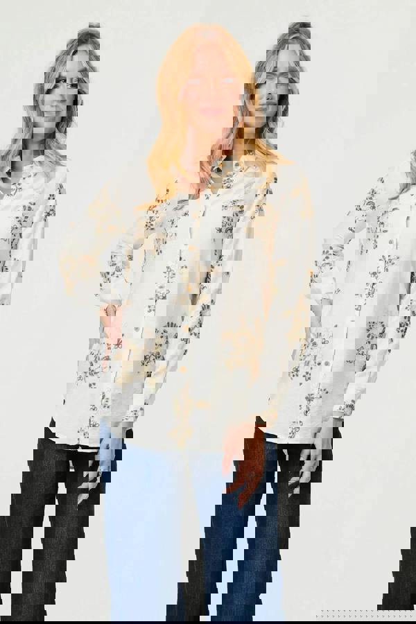 Cream | Embroidered Floral Long Sleeve Shirt