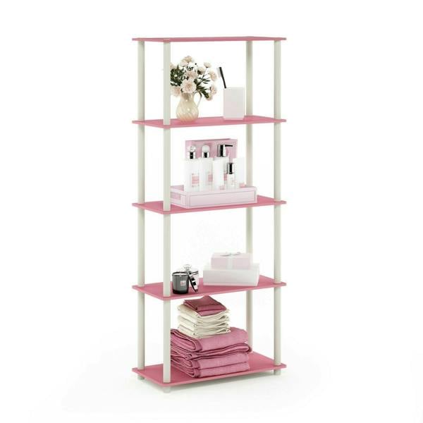 WALPLUS Minimalist Turn-N-Tube 5-Tier Multipurpose Shelf Display Rack, Pink/White for Living Room