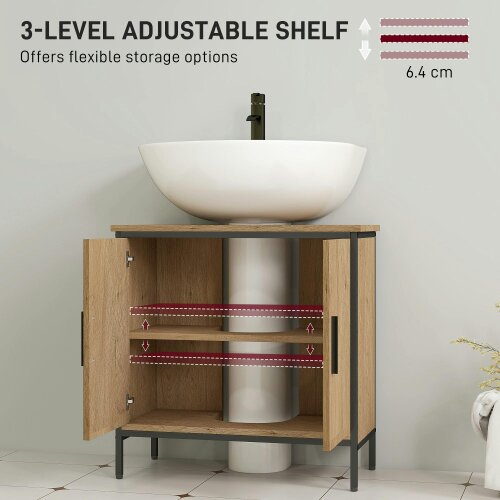 Wyld Haus Mosu Under Sink Bathroom Vanity Cabinet With Double Doors And Adjustable Shelving Oak Finish