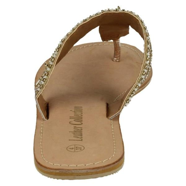 Spot On Ladies Spot On Leather Collection Beaded Toe Post Sandals