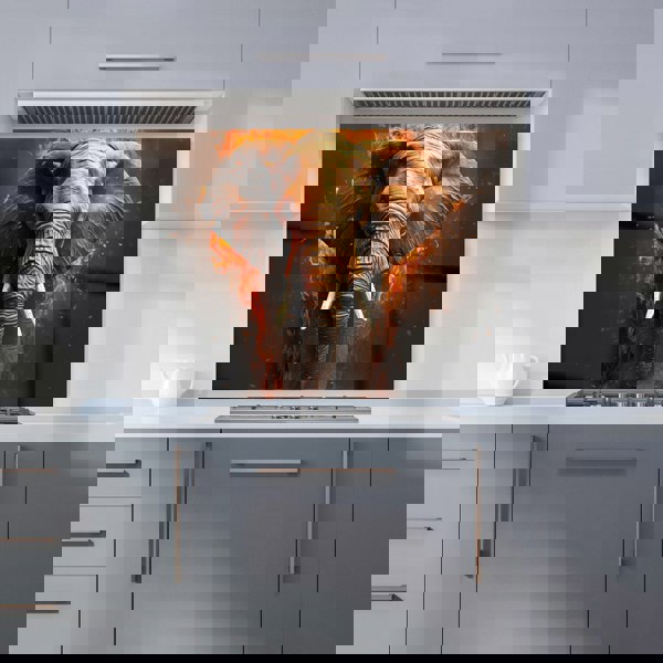 Warren Reed - Designer Splashart Elephant and fire Kitchen Splashback