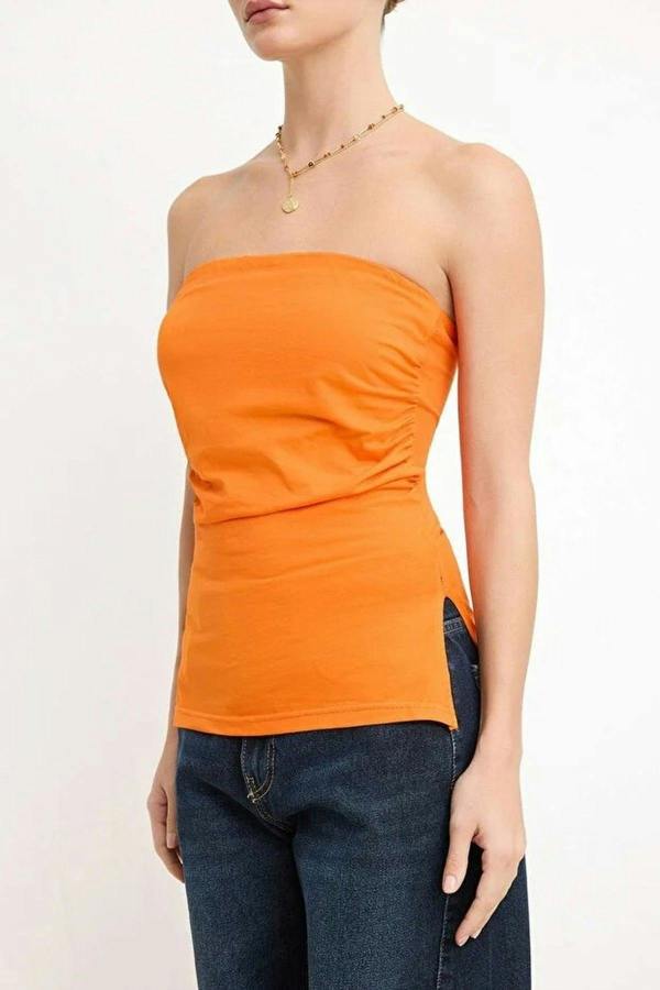 WOVCOR Strapless Knitted Blouse with Ruched Detail