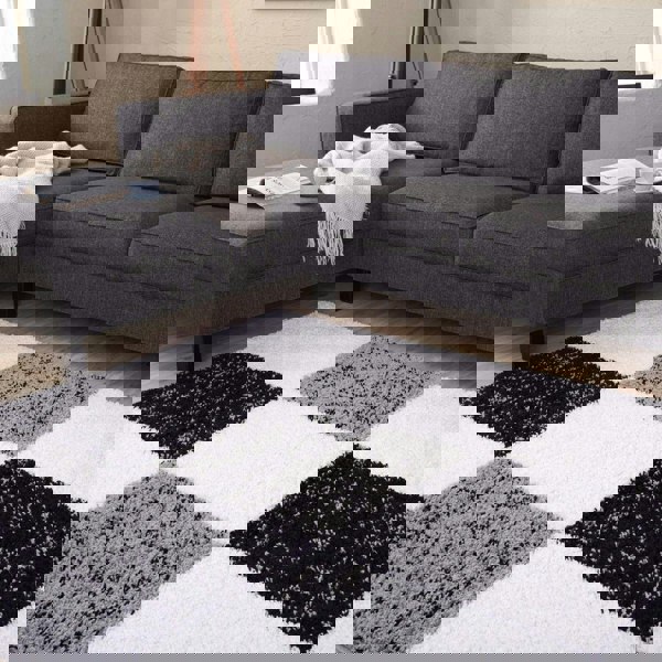 Geometric Design Thick Shaggy Area Rugs Grey