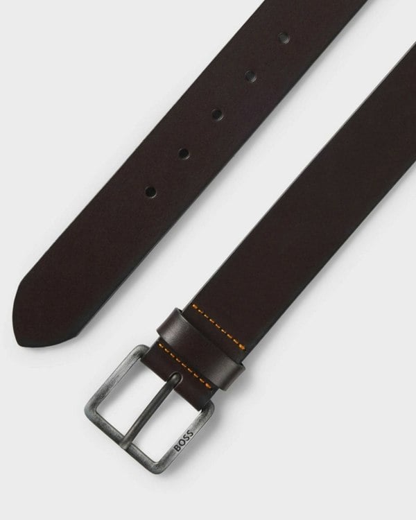 BOSS Orange Jeeko Mens Leather Belt with Logo Buckle NOS - Dark Brown 202