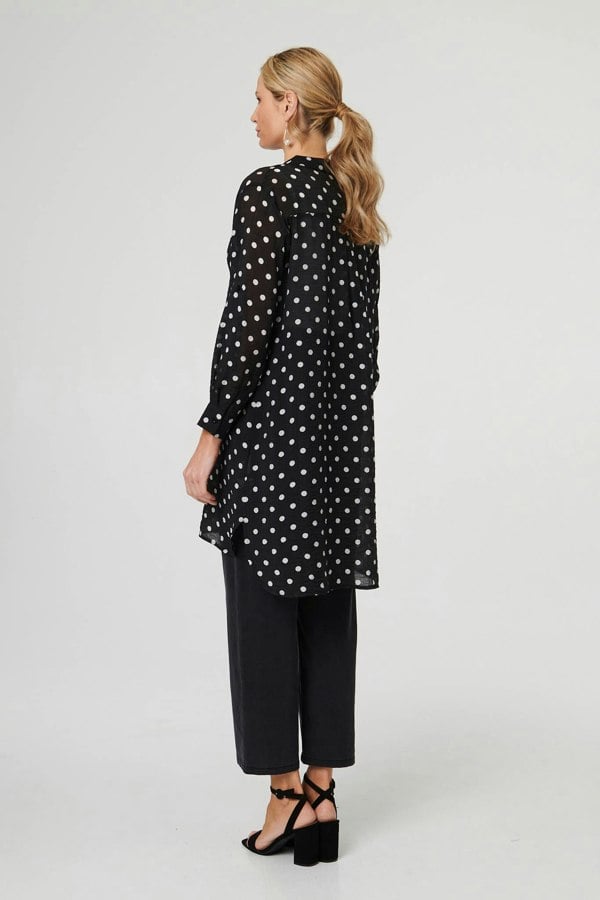 Black | Polka Dot Print Long Sleeve Tunic Shirt
