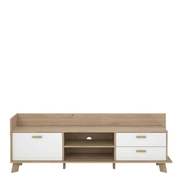 Wyld Haus Hobro White and Natural Oak Wood TV Unit with 1 Door 2 Drawers