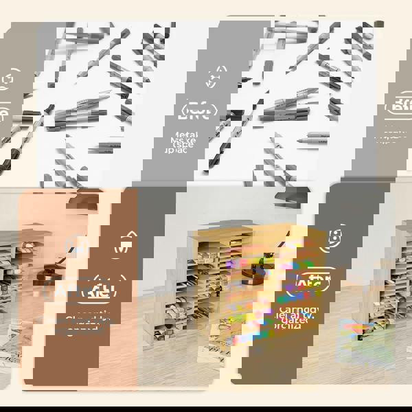 Levede Marker Pen Storage Bamboo 18 Compartment Desk Organiser Craft Stationary