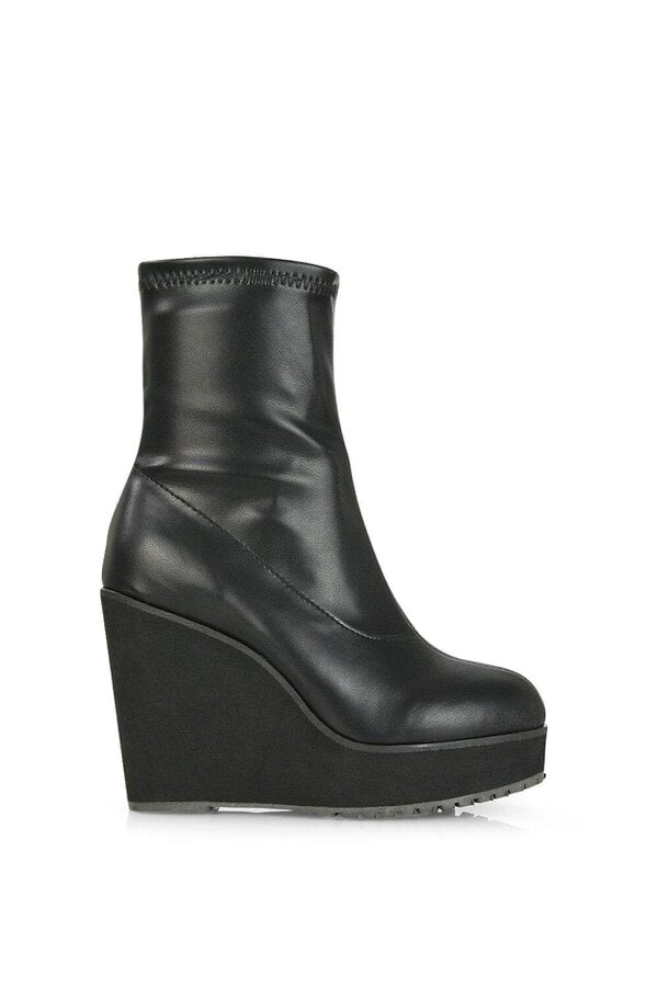 XY LONDON Platform Wedge Heeled Sock Biker Ankle Boots