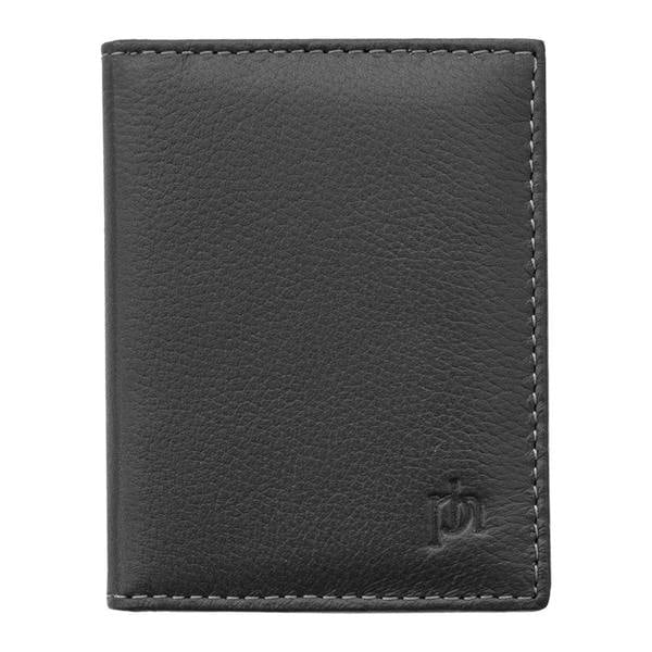 Black leather wallet with a brand logo on a white background