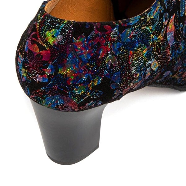 Embassy London Roulette - Black Flower - Women's leather heeled oxford lace-up