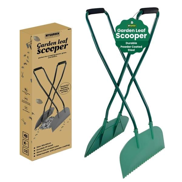 My Garden Outdoor Living Leaf Grabbers Scooper - Handheld Leaf Collector with Powder Coated Steel & PP Head - Leaves Grabber Rake Tool