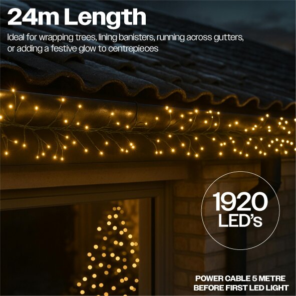 Scotts of Stow Xmas Haus Warm White Multifunction Micro LED Green Wire Cluster Lights