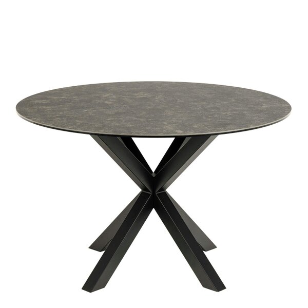 Wyld Haus Perth 119cm Black Ceramic Round Dining Table Industrial Black Metal Legs