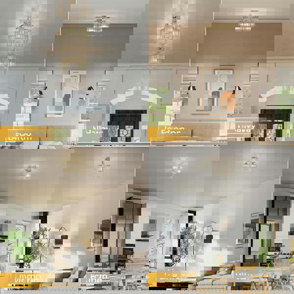 Emitto Crystal Ceiling Light 3 Light Semi Flush Mount Lamp E27 Chandelier Chrome