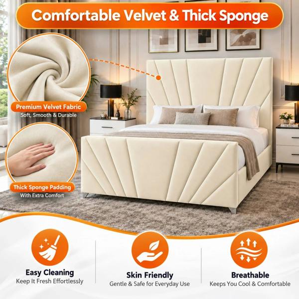 Paradise Beds Novelle Upholstered Bed Frame with Matching Headboard and Footboard