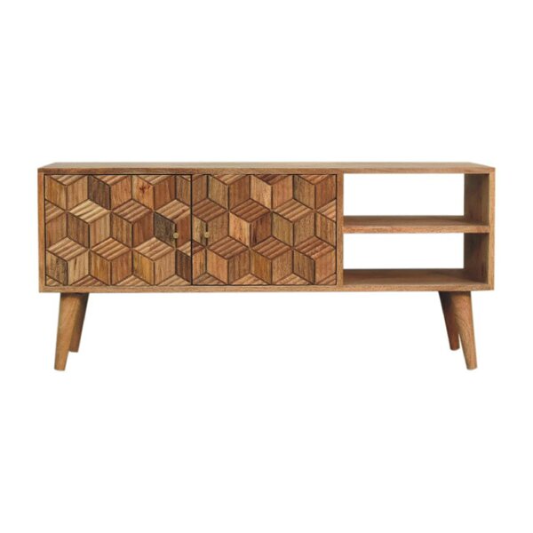 Wyld Haus Talloires Carved Mango Wood Storage Media Unit 2 Drawers 2 Shelves