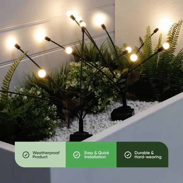 Gardenwize Pack of 2 Solar Firefly Stake Lights – Warm White LED Garden Lights