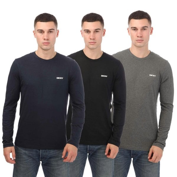 DKNY Mens Warrior Long-Sleeved T-Shirt (Pack of 3) - Navy/Grey/Black