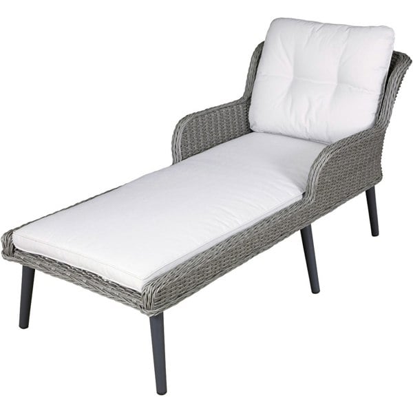 Grey Rattan Wicker Garden Sun Lounger & Cushion - Indoor & Outdoor Chaise Lounge