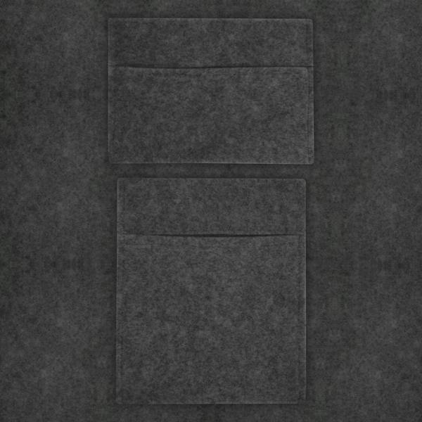 Anthracite grey storage pouches with a soft, textured finish, featuring two pockets for versatile organization and storage solutions