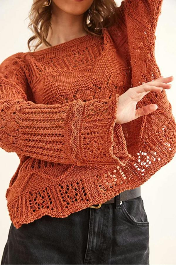 Hoxton Gal Mini Pom-Pom Openwork Cotton Knit Blouse