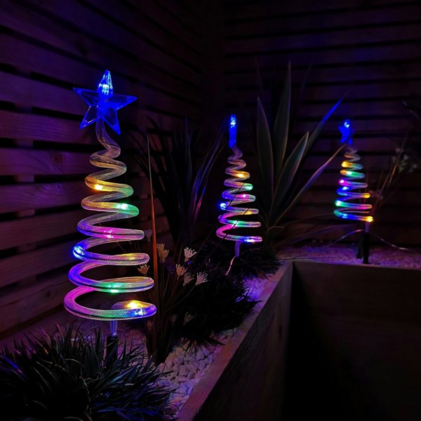 Samuel Alexander Set of 4 Battery Operated LED Multi Coloured Spiral Tree Path Lights Christmas Decoration with Timer
