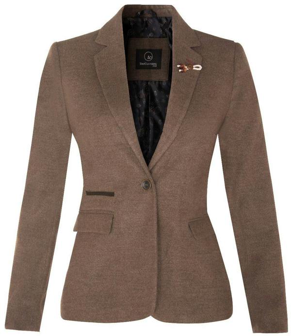 TruClothing Womens Tweed 1920s Herringbone Light Brown Blazer