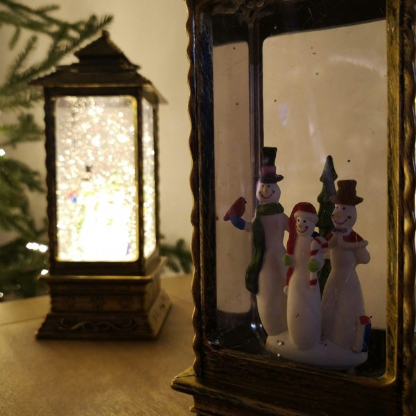 Samuel Alexander 27cm Premier Glitter Water Spinner LED Lantern Christmas Decoration with Snowman Scene