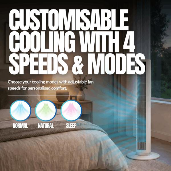 Mylek Tower Fan 39" - MYLEK - 2 Colours - Timer - 4 Speed Settings & 12 Hour Timer