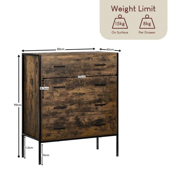 Vida Designs Brooklyn 4 Drawer Chest, Dark Wood