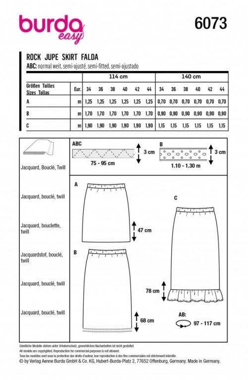 Burda Sewing Pattern 6073 Skirts For Women, 8-18 (34-44) - Easy