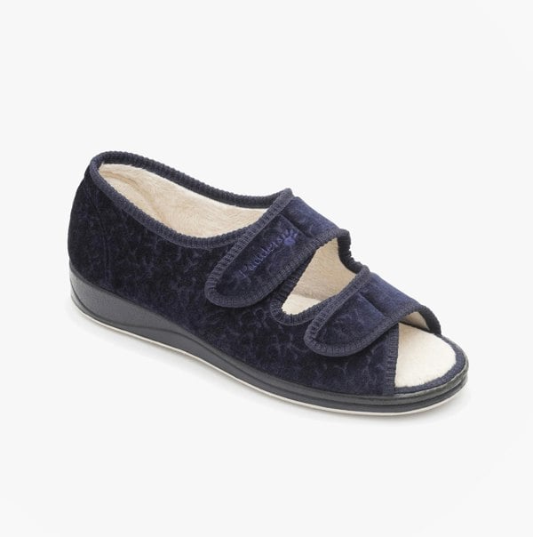 Padders LYDIA Womens (EE Fit) Touch Fasten Slippers Navy