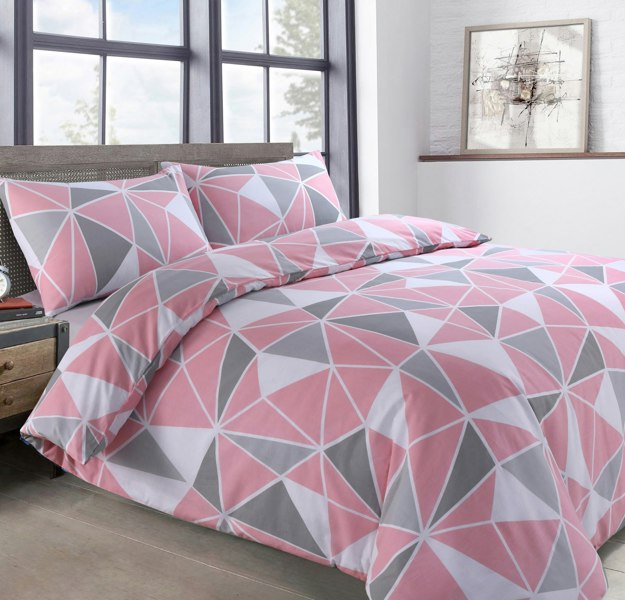 Velosso Cotton Blend Duvet Cover & Pillowcase Set, Modern Geometric Print Bedding Set with Button Enclosure