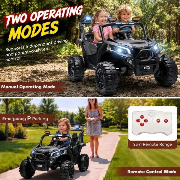 24V 2 Seater Ride On Truck Car for Big Kids with Remote Control, Dual Motors, 4-Wheel Suspension for Ages 3-8, Black