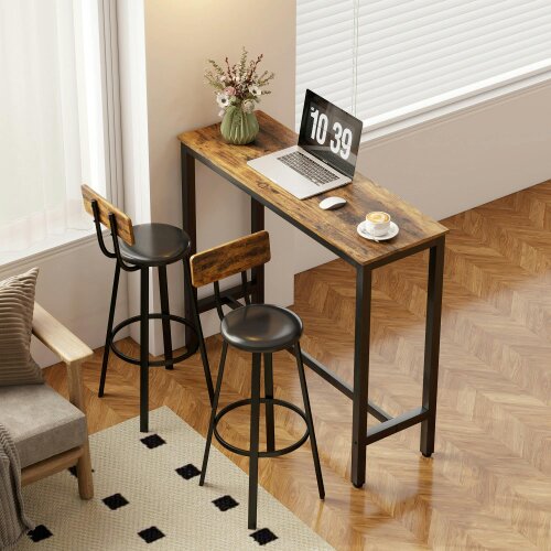 Wyld Haus Namto Set Of 2 Brown And Black Industrial Steel Frame Bar Stools