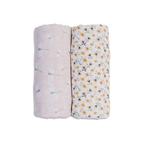 Lulujo - Cotton Swaddle - Vintage Floral & Dragonfly - 2 Pack