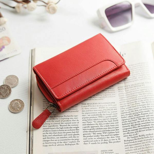 Lifestyle view of Red leather purse for women