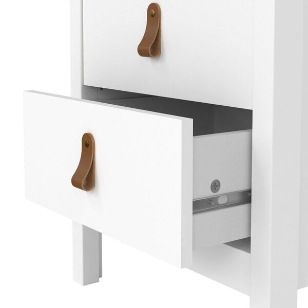 Wyld Haus Wildberry Matt White Wooden Bedside Table 2 Drawers Leather Handles