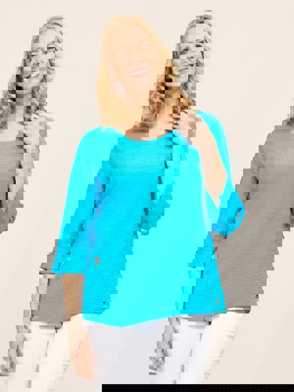 PennyPlain Asymmetric Hem Top - Lagoon