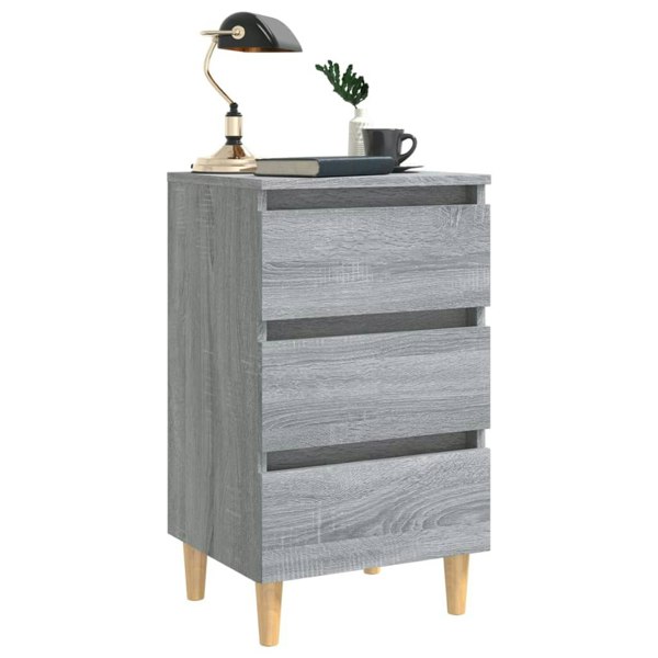 Berkfield Bed Cabinet with Solid Wood Legs Grey Sonoma 40x35x69 cm