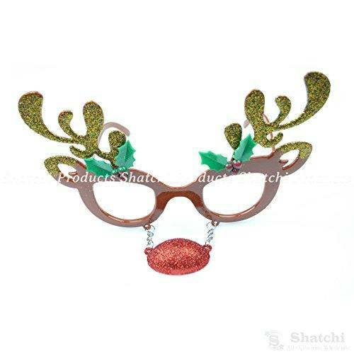 Brown Reindeer Nose Christmas Party Glasses with Glitter Plastic Costume Props image 4
