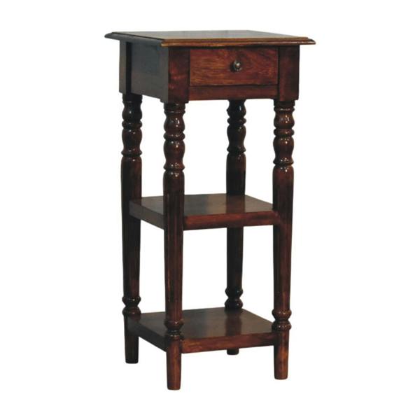 Artisan Furniture Solid Wood Tall Turned Leg Side Table, Brown, 1 Drawer