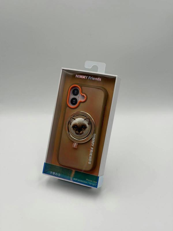 Nimmy Friends Nimmy Big Eye Cute Pet Siamese Cat Face Case with Detachable MagSafe Grip for iPhone 17 6.3" Brown Orange - N-XDY-CXZJZH-IP17-026