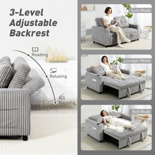Wyld Haus Lore Light Grey Corduroy 2 Seater Click Clack Sofa Bed